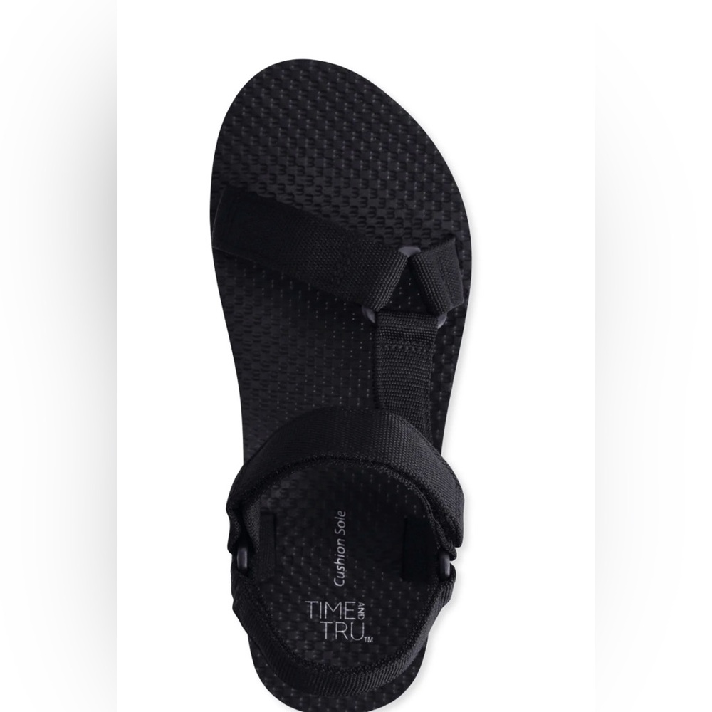NWT Time and Tru Black Sport Sandals Cushion Sole Adjustable Size 10